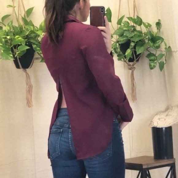 Kas Design Maroon Split back long sleeve blouse - Picture 1 of 8